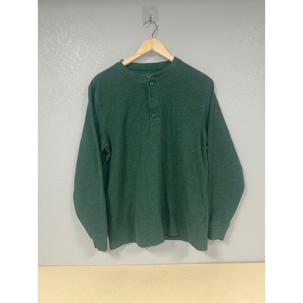 LLBean Mens Green Long Sleeve Henley Thermal Shirt Top Size M Reg - Picture 2 of 5